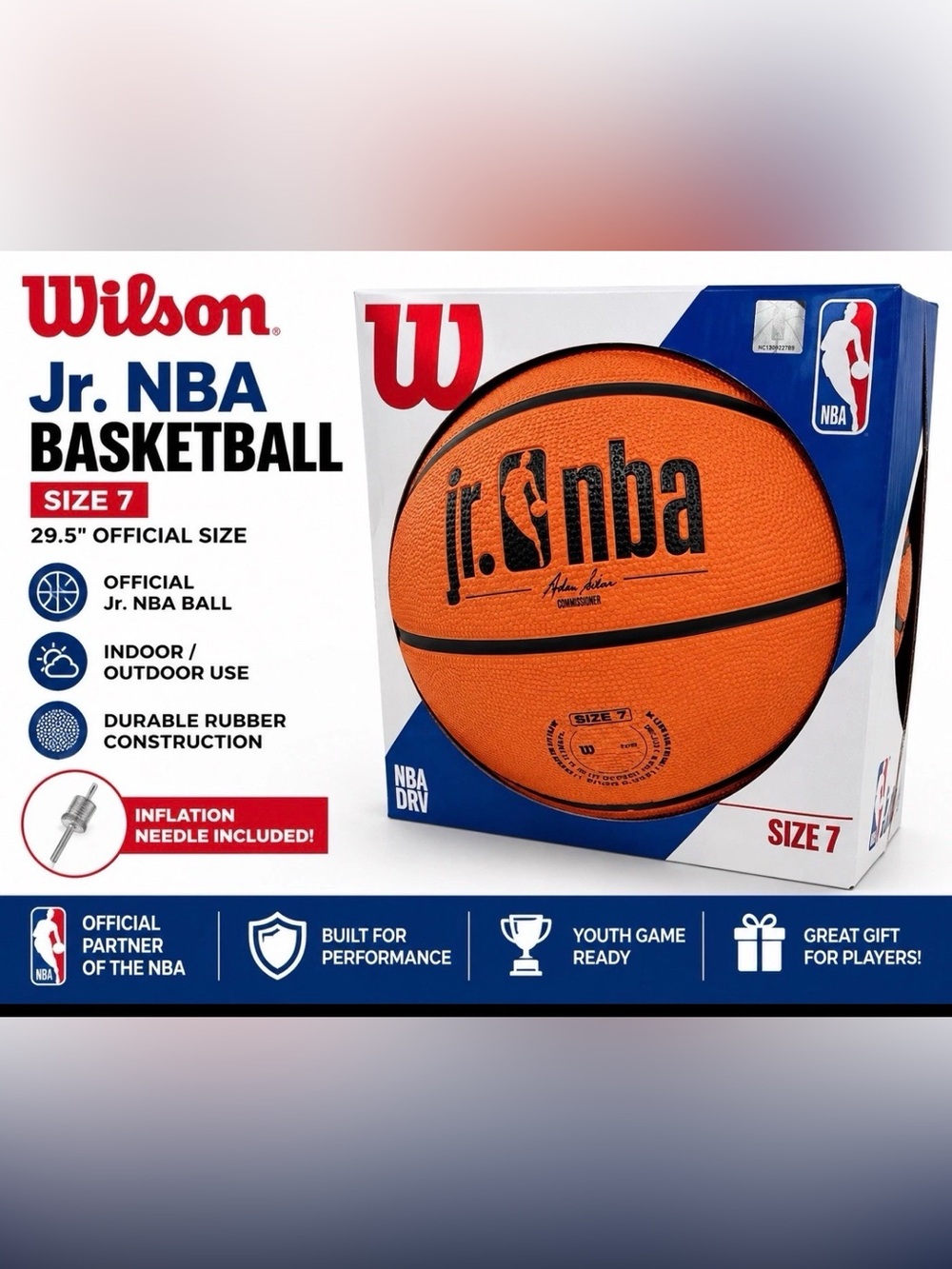 Wilson Jr. NBA Youth Basketball Orange with Black Accents +Inflation Needle